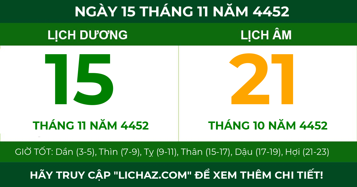 lịch âm ngày 15 tháng 11 năm 4452