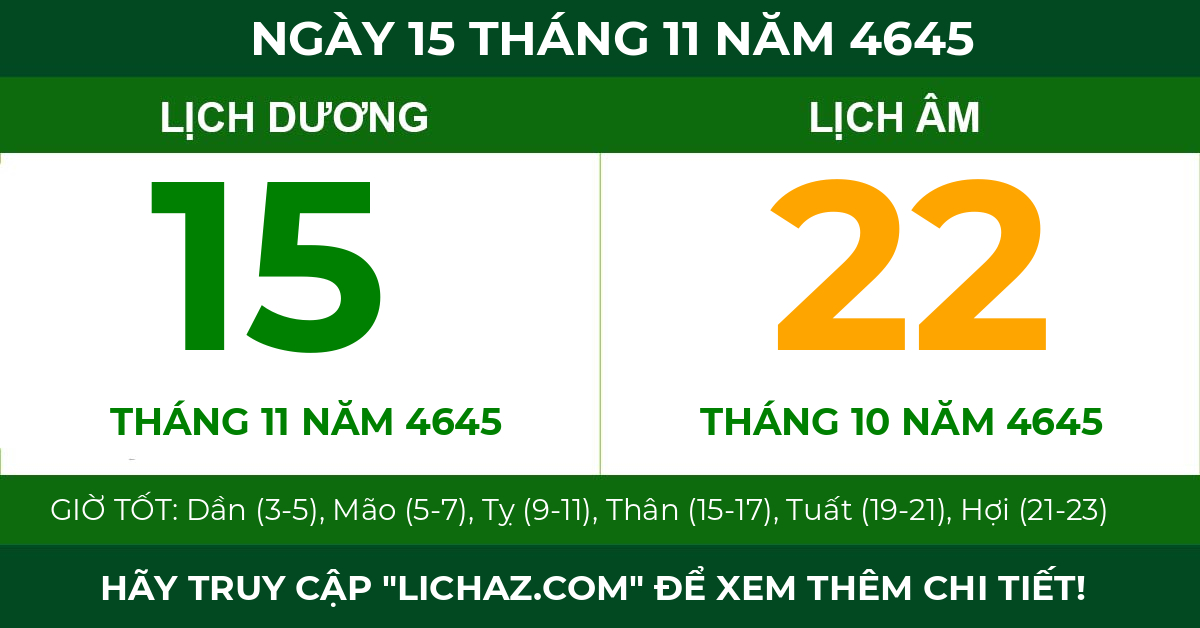 lịch âm ngày 15 tháng 11 năm 4645