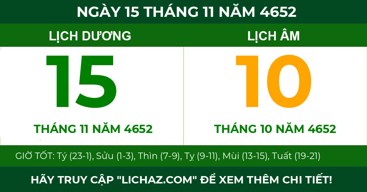 lịch âm ngày 15 tháng 11 năm 4652