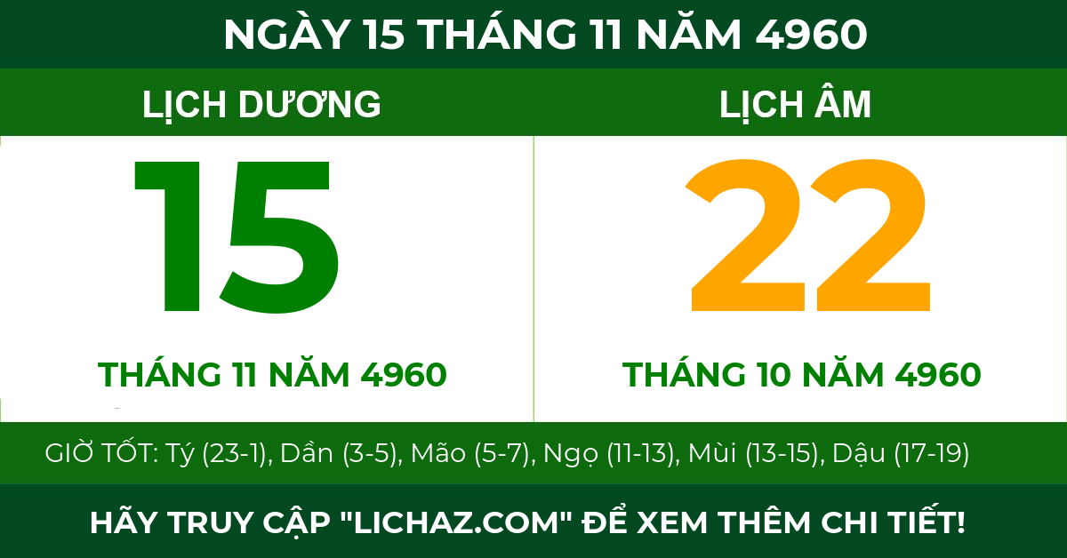 lịch âm ngày 15 tháng 11 năm 4960