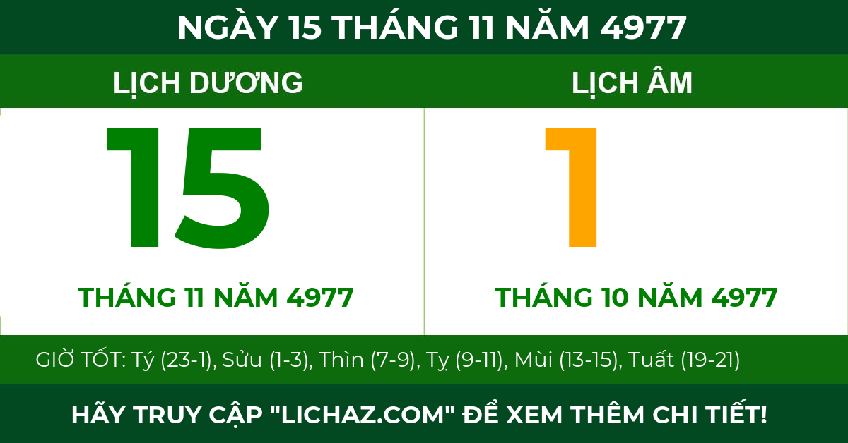 lịch âm ngày 15 tháng 11 năm 4977
