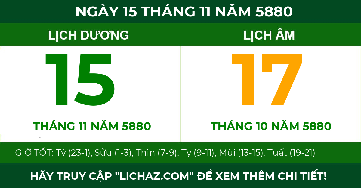 lịch âm ngày 15 tháng 11 năm 5880