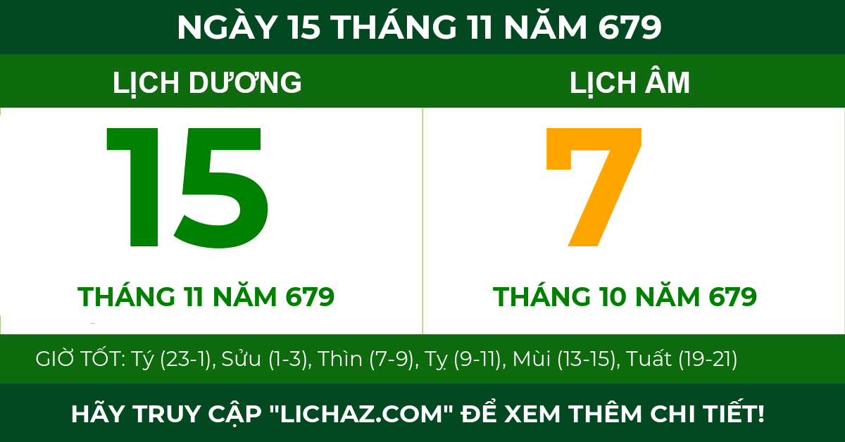 lịch âm ngày 15 tháng 11 năm 679