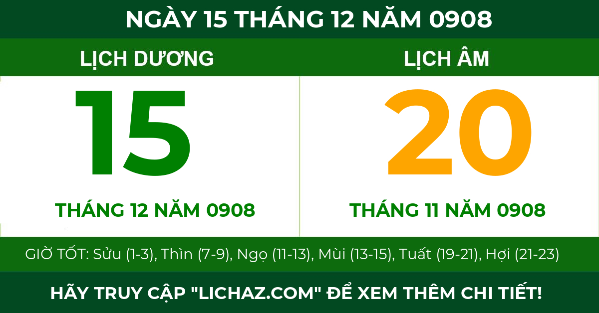 lịch âm ngày 15 tháng 12 năm 0908
