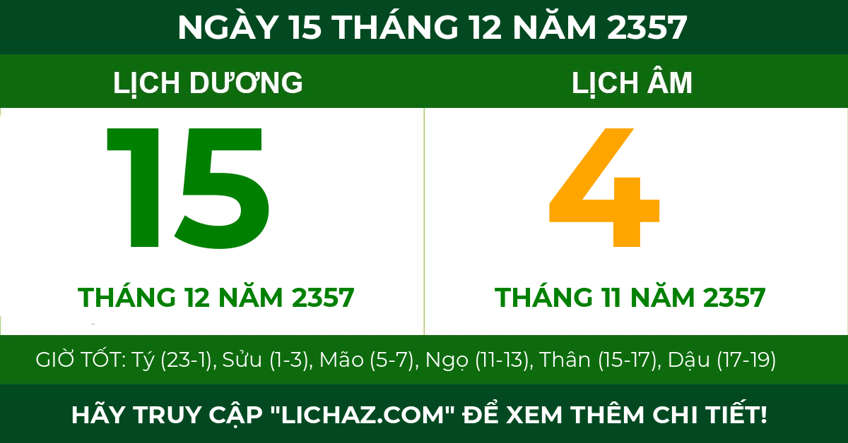 lịch âm ngày 15 tháng 12 năm 2357