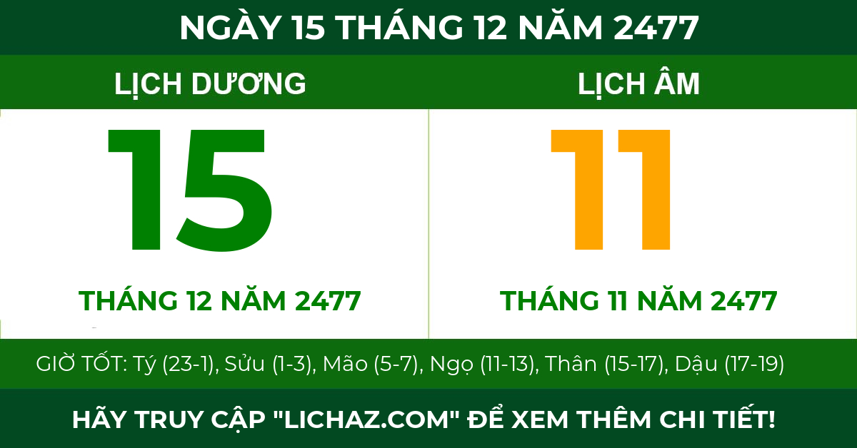 lịch âm ngày 15 tháng 12 năm 2477