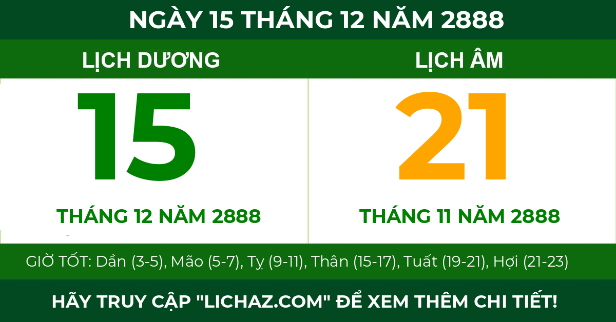 lịch âm ngày 15 tháng 12 năm 2888