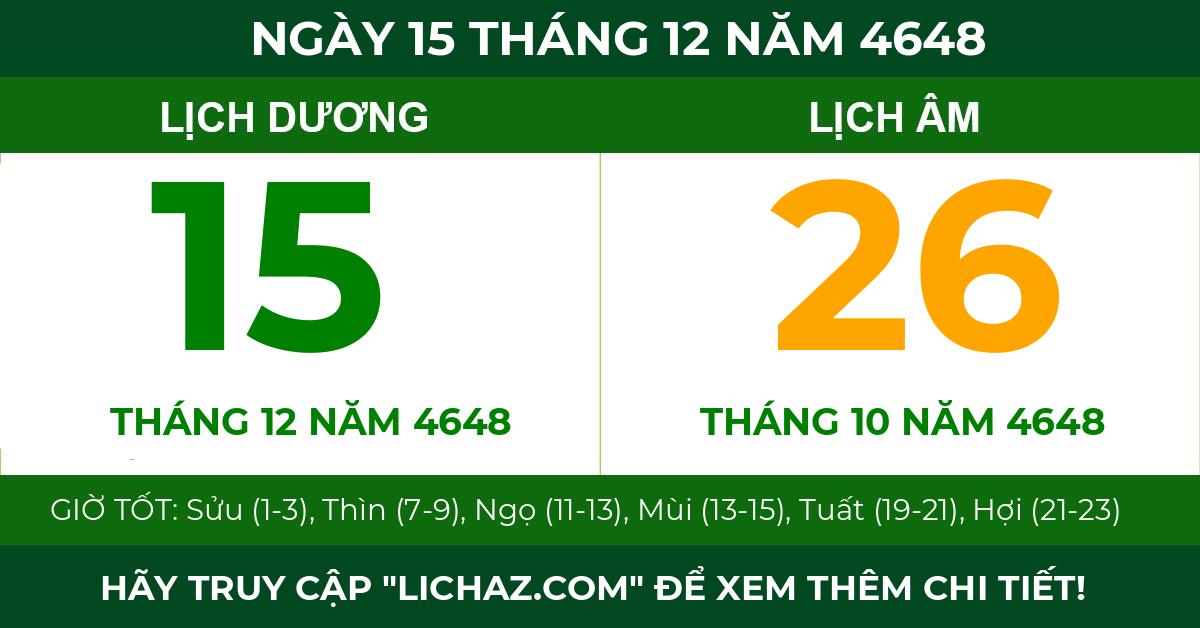 lịch âm ngày 15 tháng 12 năm 4648
