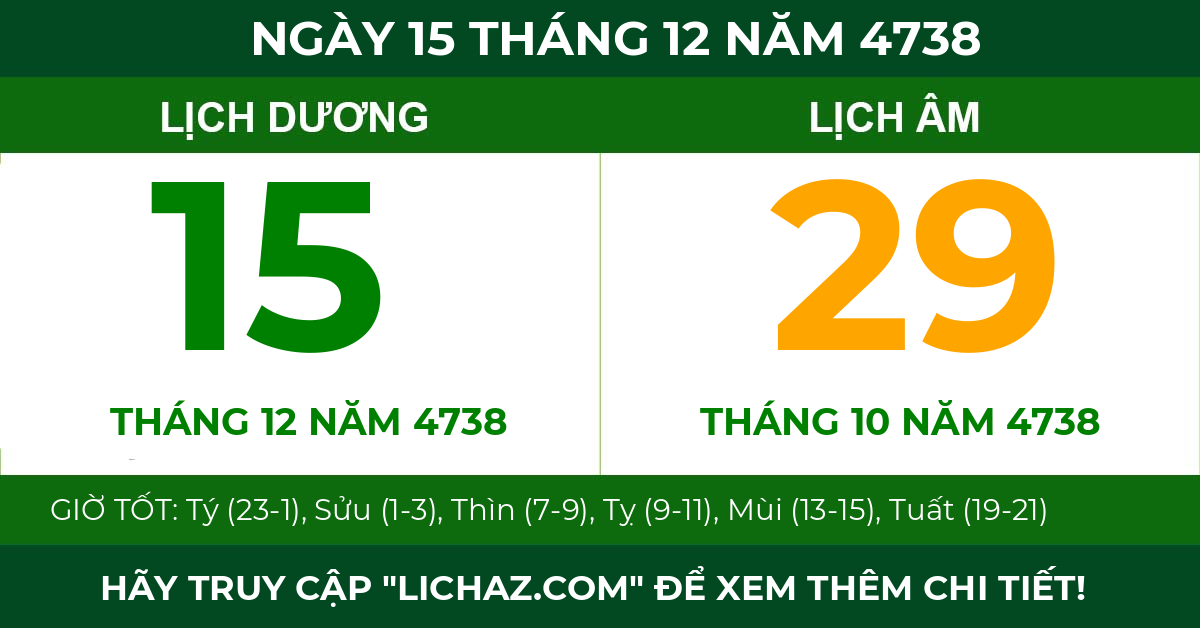 lịch âm ngày 15 tháng 12 năm 4738