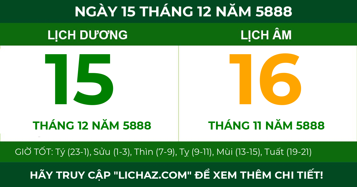 lịch âm ngày 15 tháng 12 năm 5888