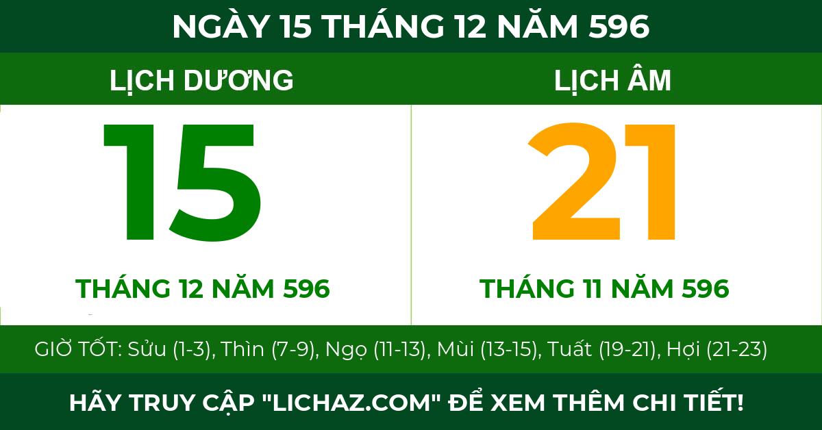 lịch âm ngày 15 tháng 12 năm 596