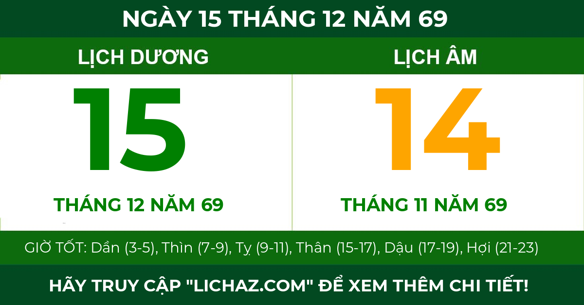 lịch âm ngày 15 tháng 12 năm 69