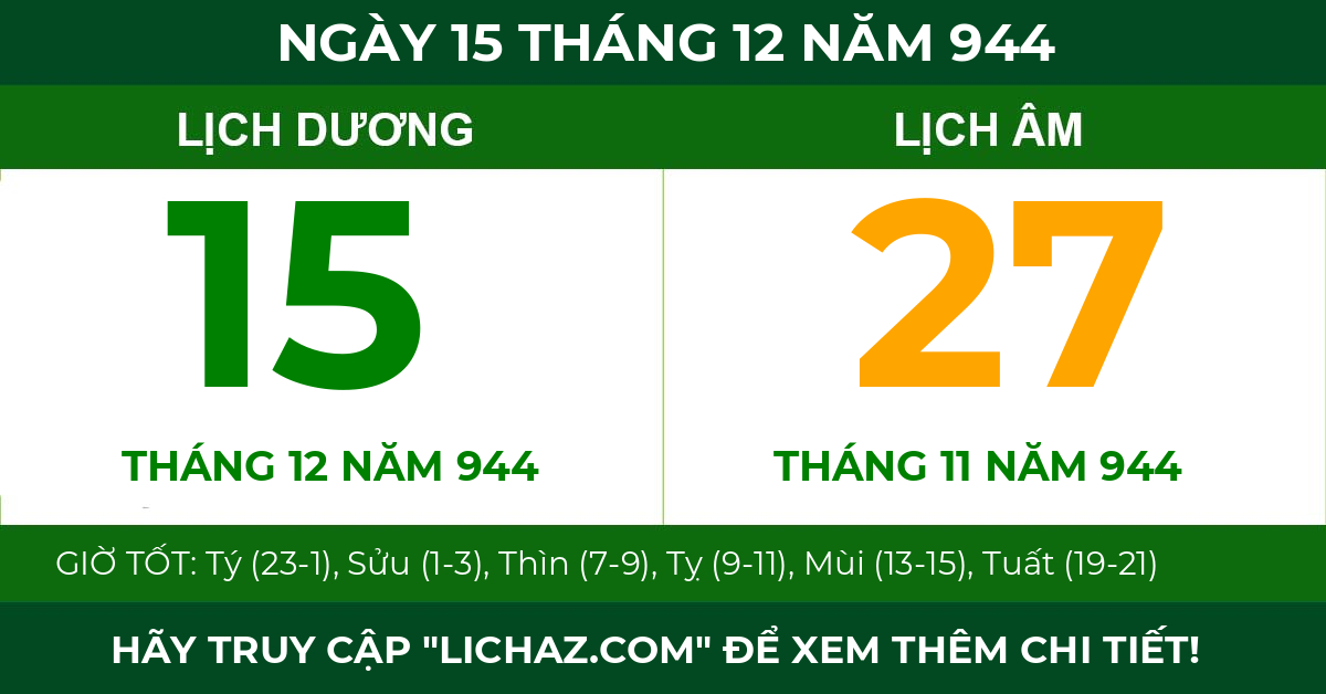 lịch âm ngày 15 tháng 12 năm 944