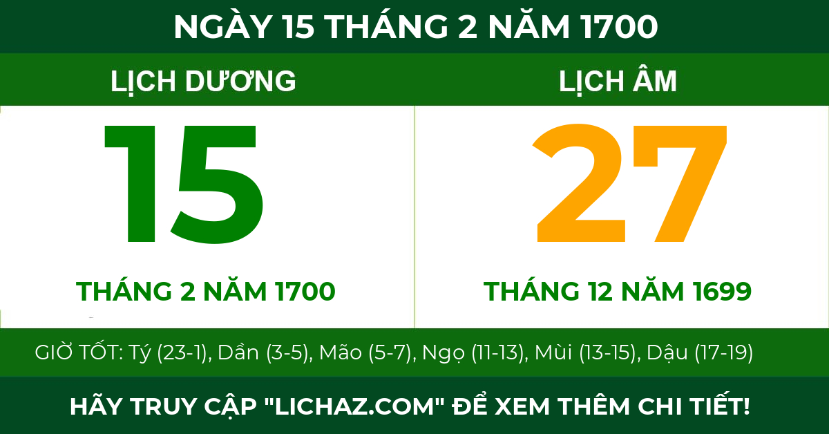 lịch âm ngày 15 tháng 2 năm 1700