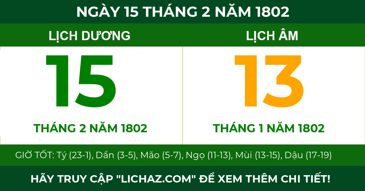 lịch âm ngày 15 tháng 2 năm 1802