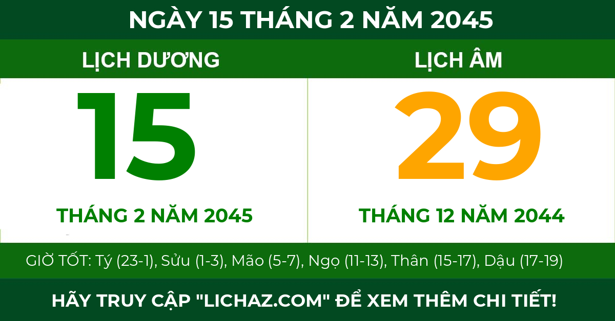 lịch âm ngày 15 tháng 2 năm 2045