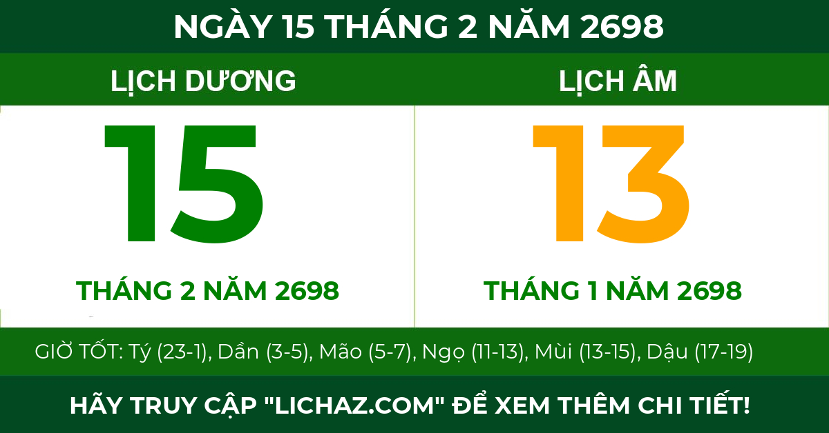 lịch âm ngày 15 tháng 2 năm 2698