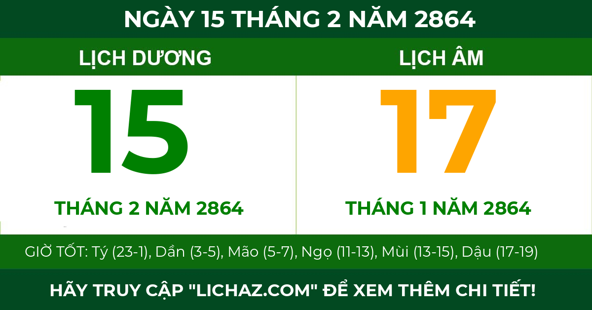 lịch âm ngày 15 tháng 2 năm 2864