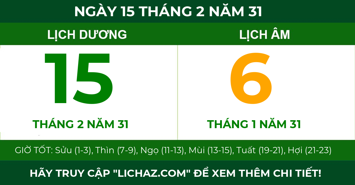 lịch âm ngày 15 tháng 2 năm 31