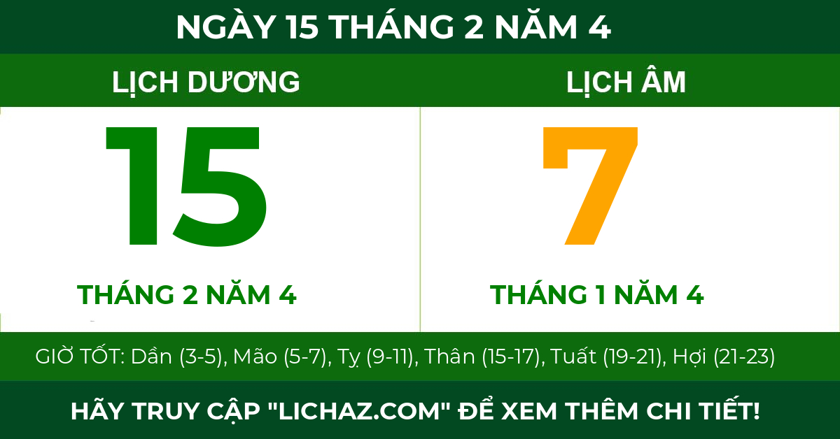 lịch âm ngày 15 tháng 2 năm 4