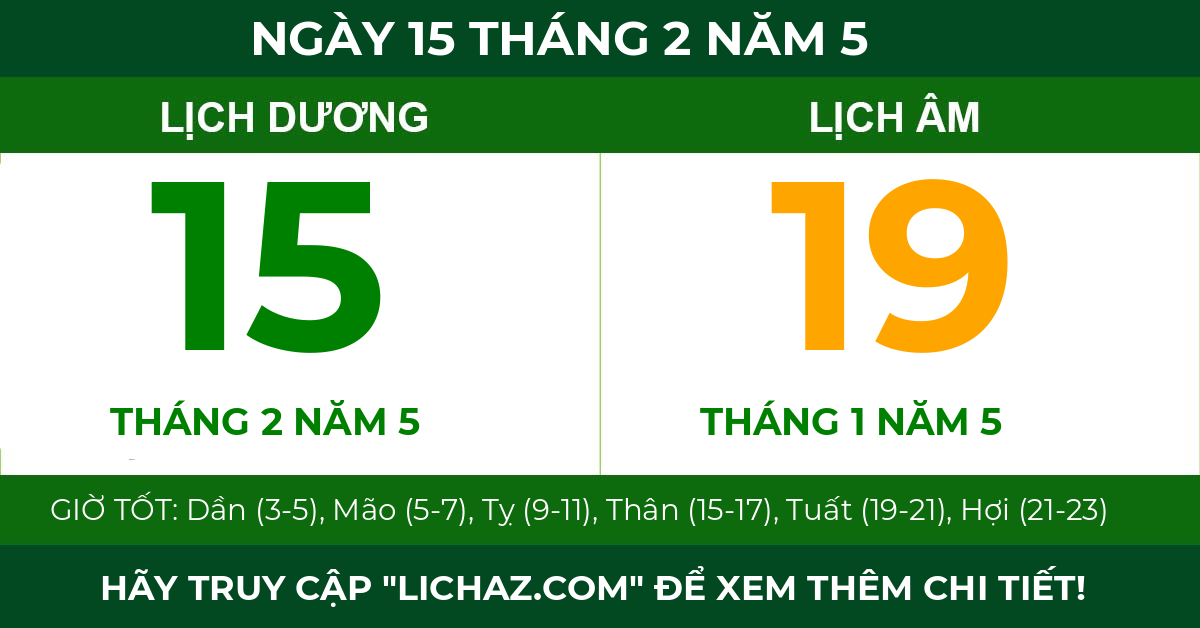 lịch âm ngày 15 tháng 2 năm 5