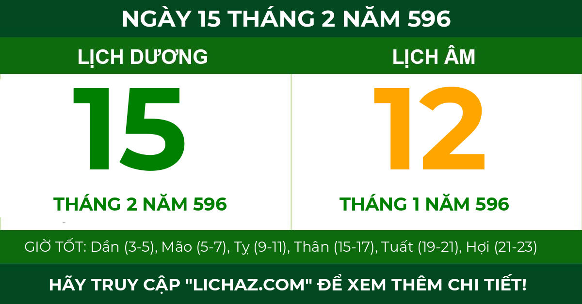 lịch âm ngày 15 tháng 2 năm 596