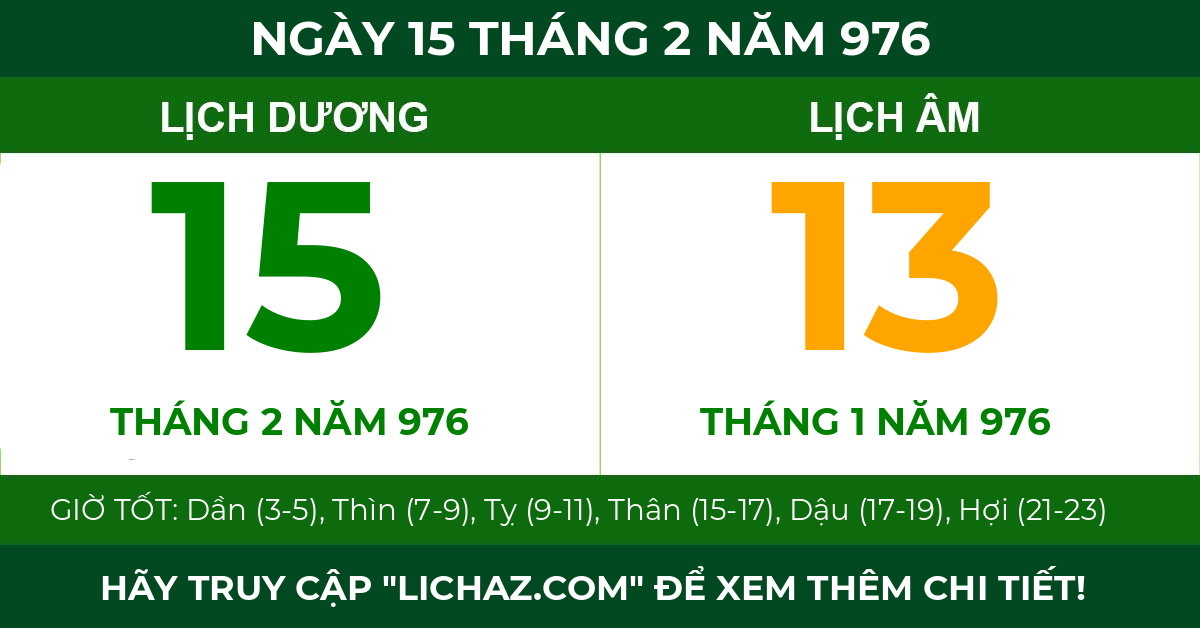 lịch âm ngày 15 tháng 2 năm 976