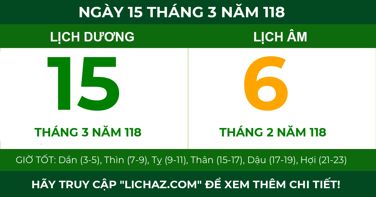 lịch âm ngày 15 tháng 3 năm 118