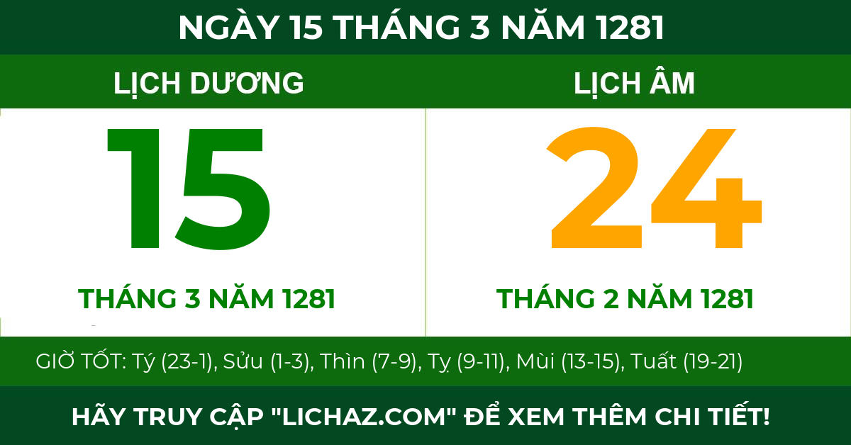 lịch âm ngày 15 tháng 3 năm 1281