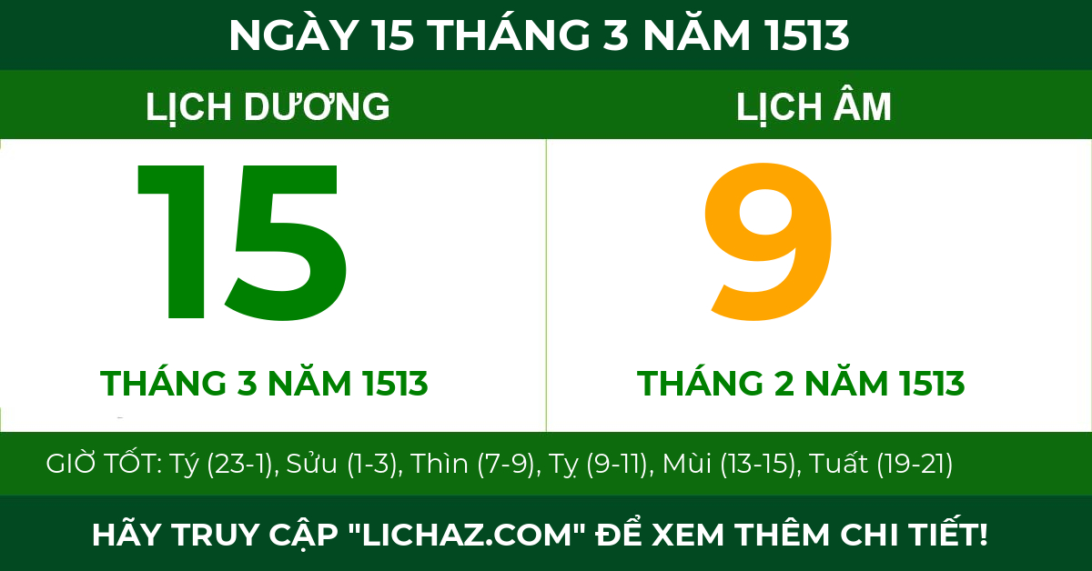 lịch âm ngày 15 tháng 3 năm 1513