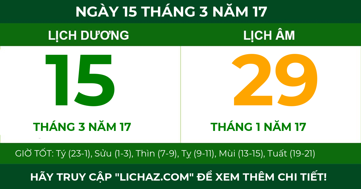 lịch âm ngày 15 tháng 3 năm 17