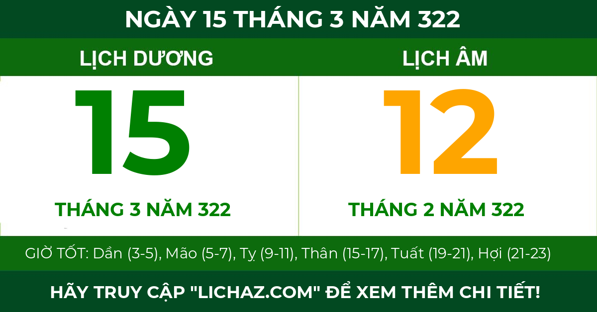lịch âm ngày 15 tháng 3 năm 322
