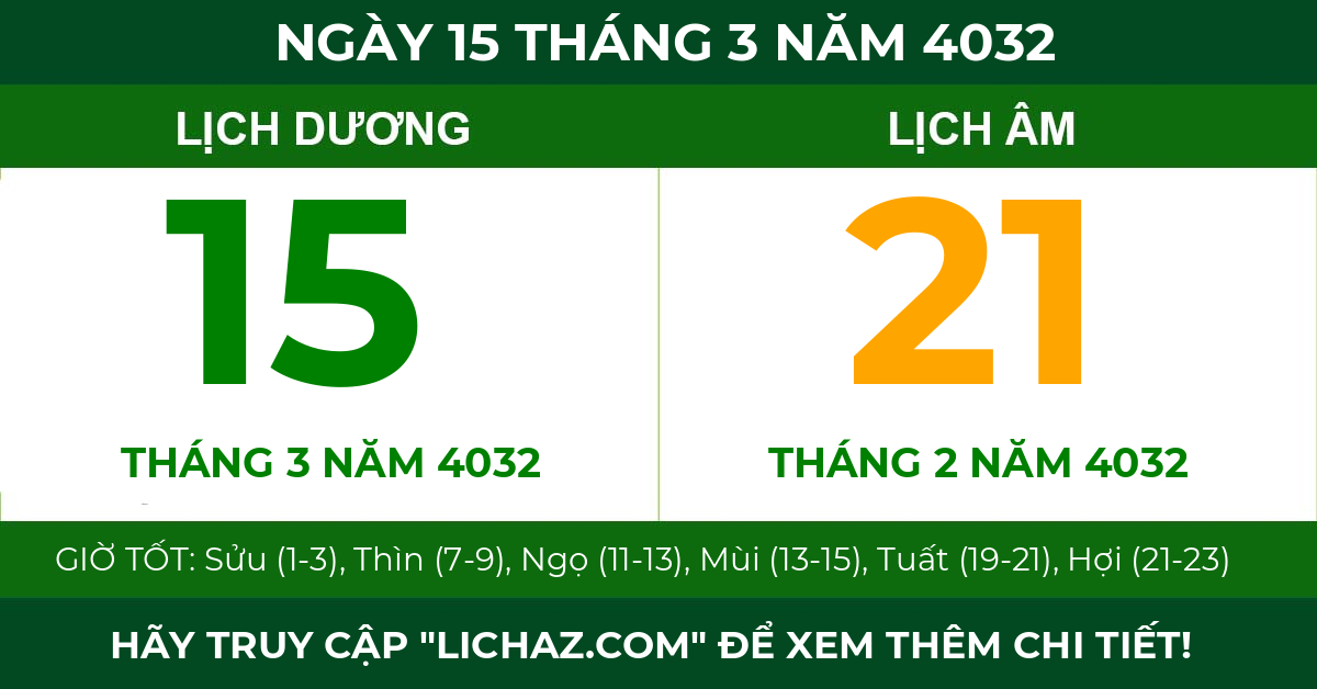 lịch âm ngày 15 tháng 3 năm 4032