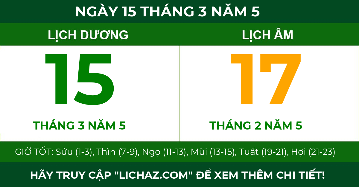 lịch âm ngày 15 tháng 3 năm 5