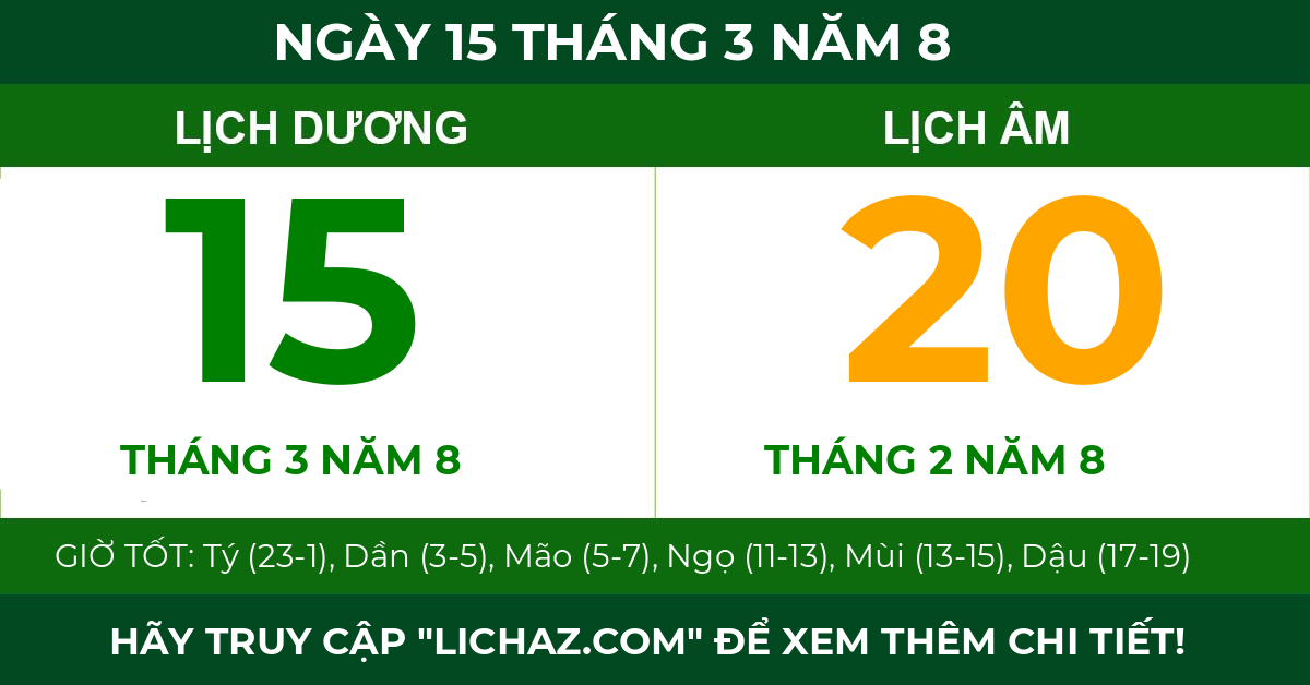lịch âm ngày 15 tháng 3 năm 8