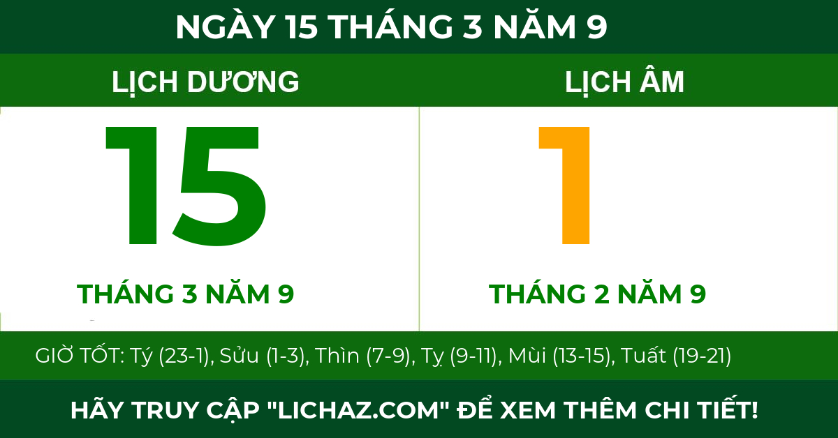 lịch âm ngày 15 tháng 3 năm 9