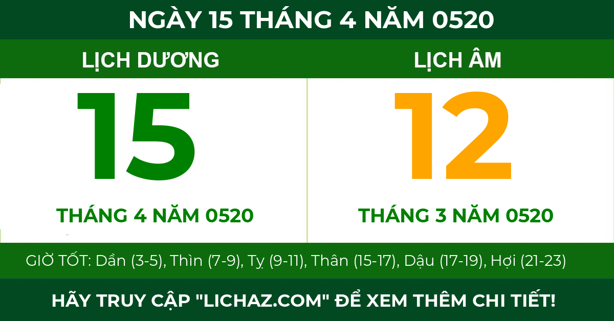 lịch âm ngày 15 tháng 4 năm 0520