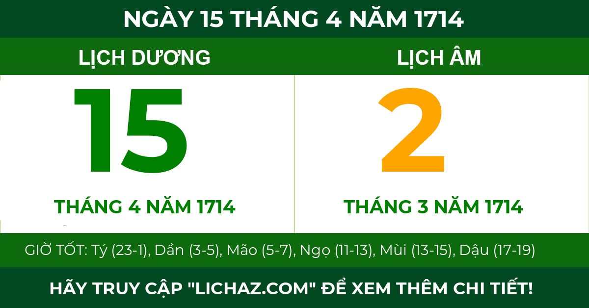 lịch âm ngày 15 tháng 4 năm 1714