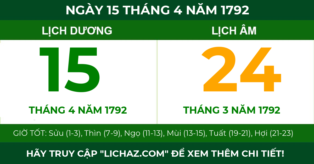 lịch âm ngày 15 tháng 4 năm 1792
