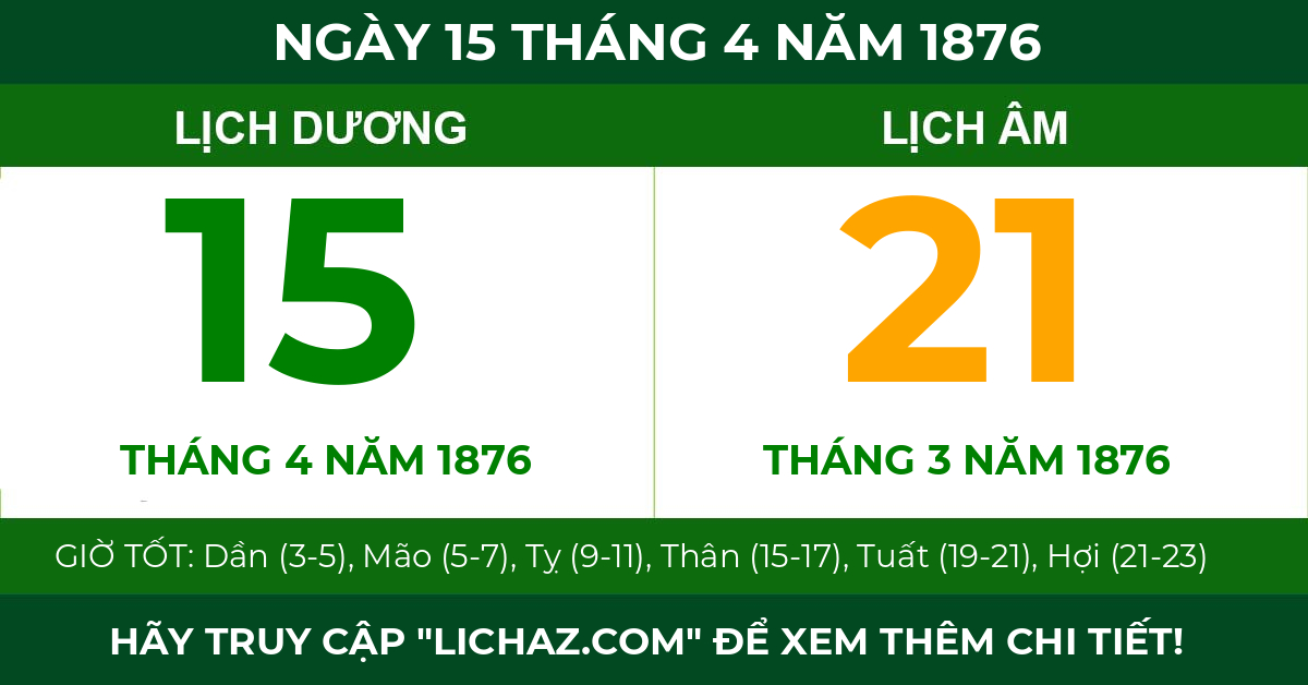 lịch âm ngày 15 tháng 4 năm 1876