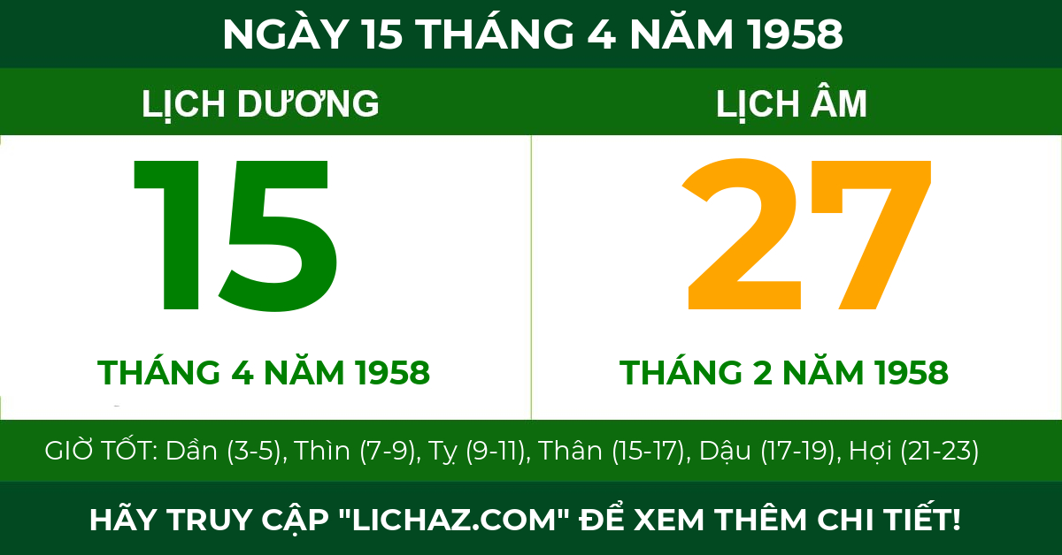 lịch âm ngày 15 tháng 4 năm 1958