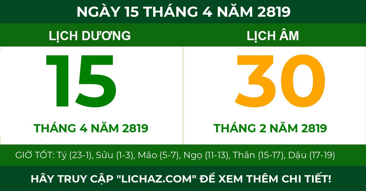 lịch âm ngày 15 tháng 4 năm 2819