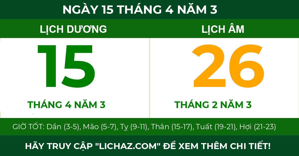 lịch âm ngày 15 tháng 4 năm 3