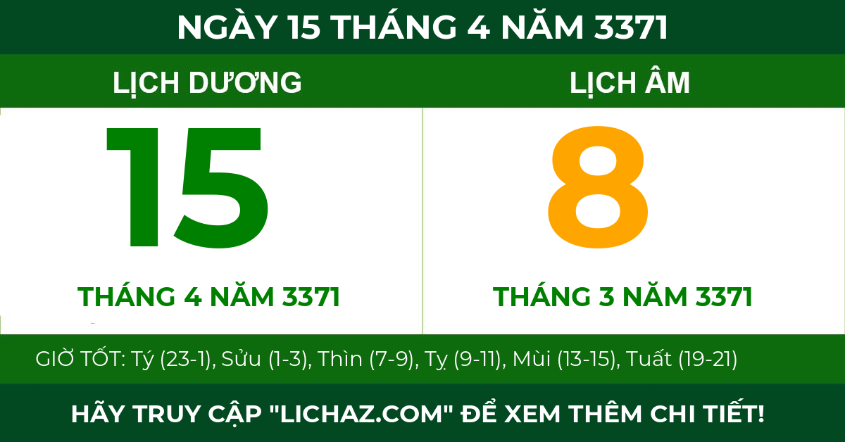 lịch âm ngày 15 tháng 4 năm 3371