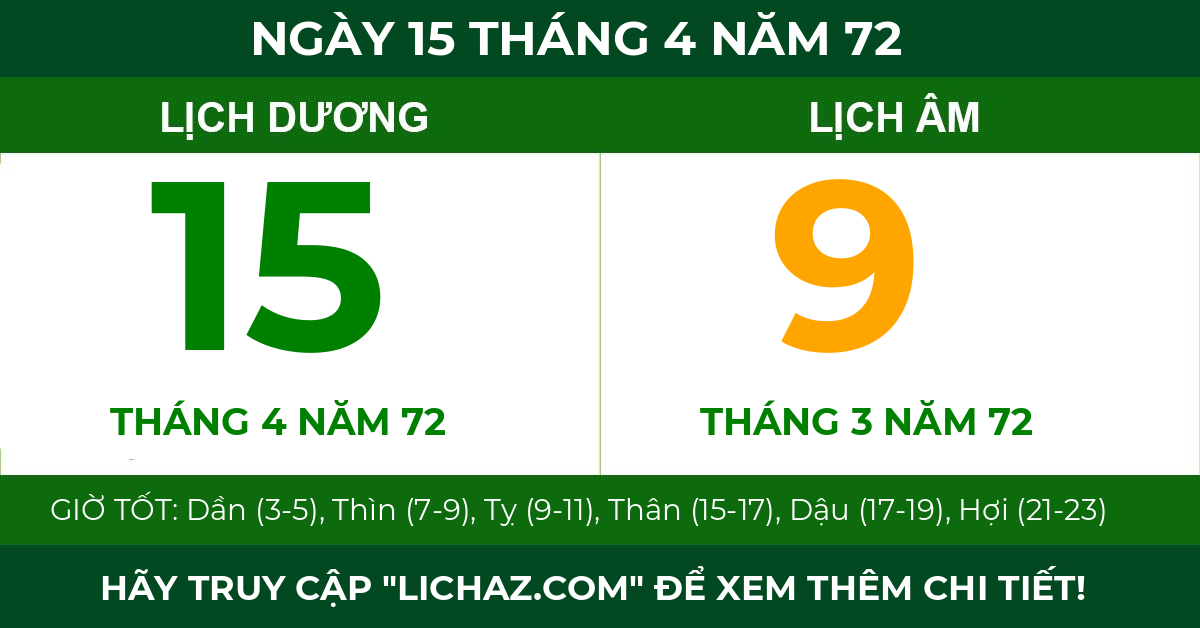 lịch âm ngày 15 tháng 4 năm 72