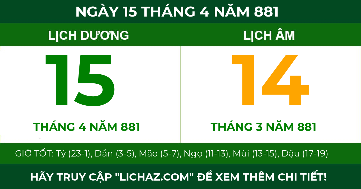 lịch âm ngày 15 tháng 4 năm 881