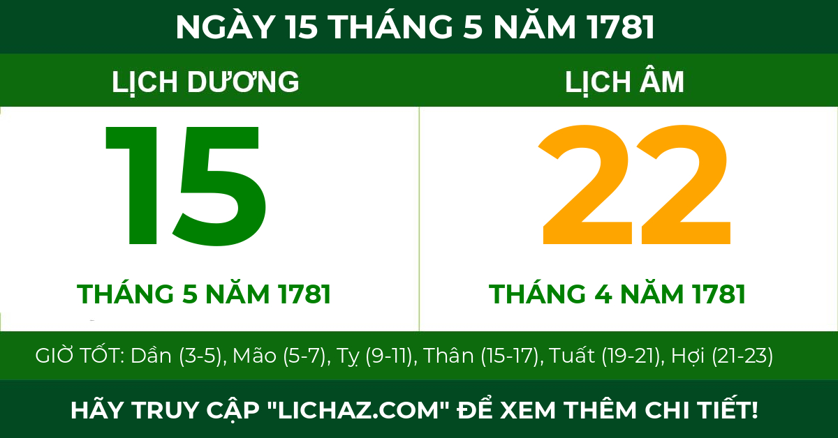 lịch âm ngày 15 tháng 5 năm 1781