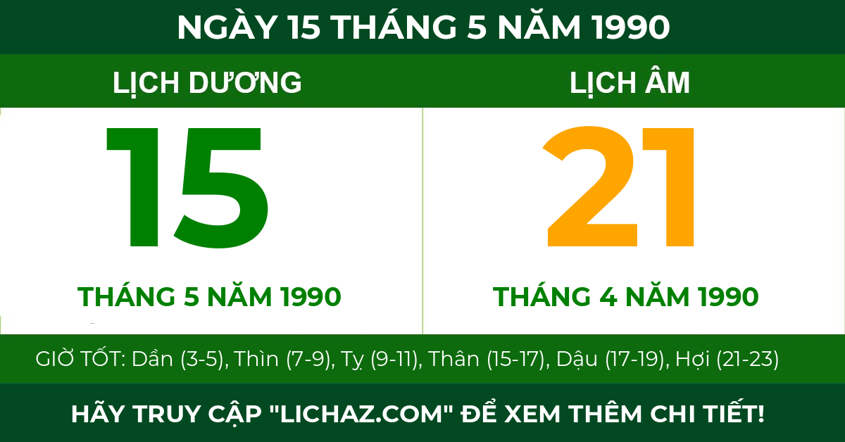 lịch âm ngày 15 tháng 5 năm 1990