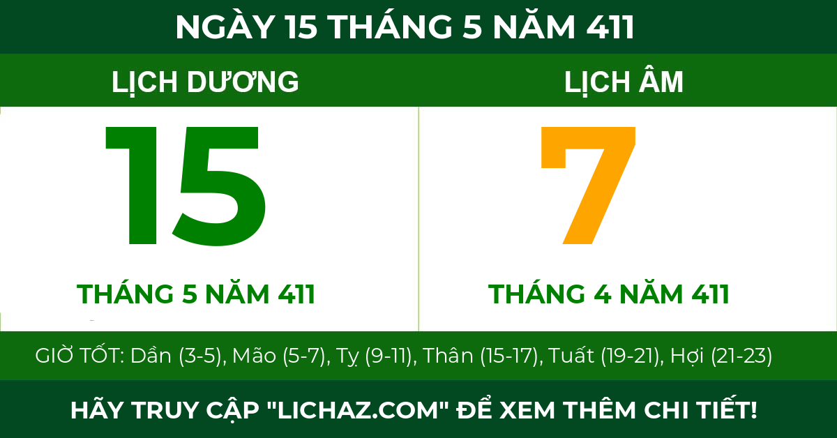 lịch âm ngày 15 tháng 5 năm 411