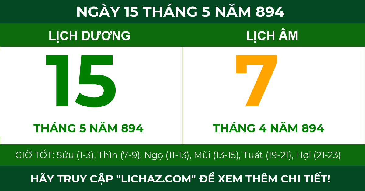 lịch âm ngày 15 tháng 5 năm 894
